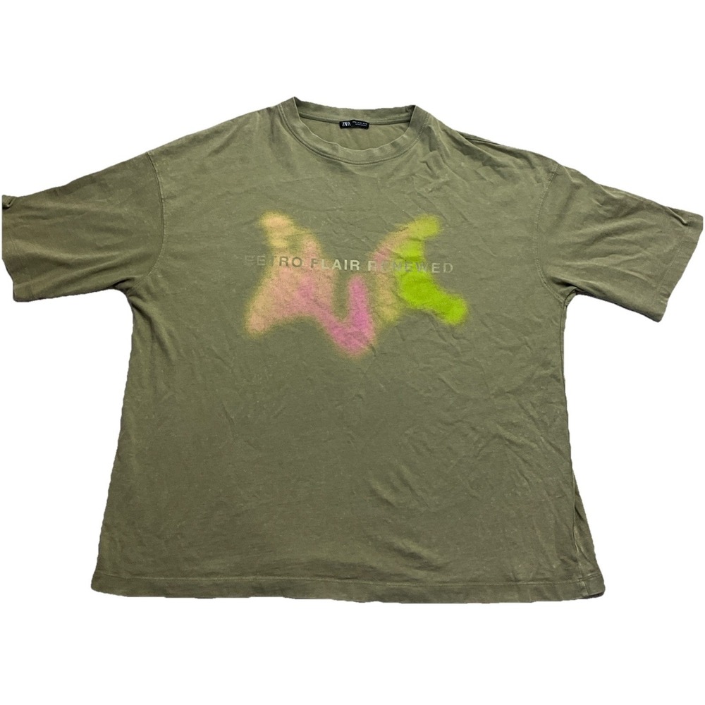 Zara Mens Green Short Sleeve T-Shirt Retro Flair Renewed Size XL